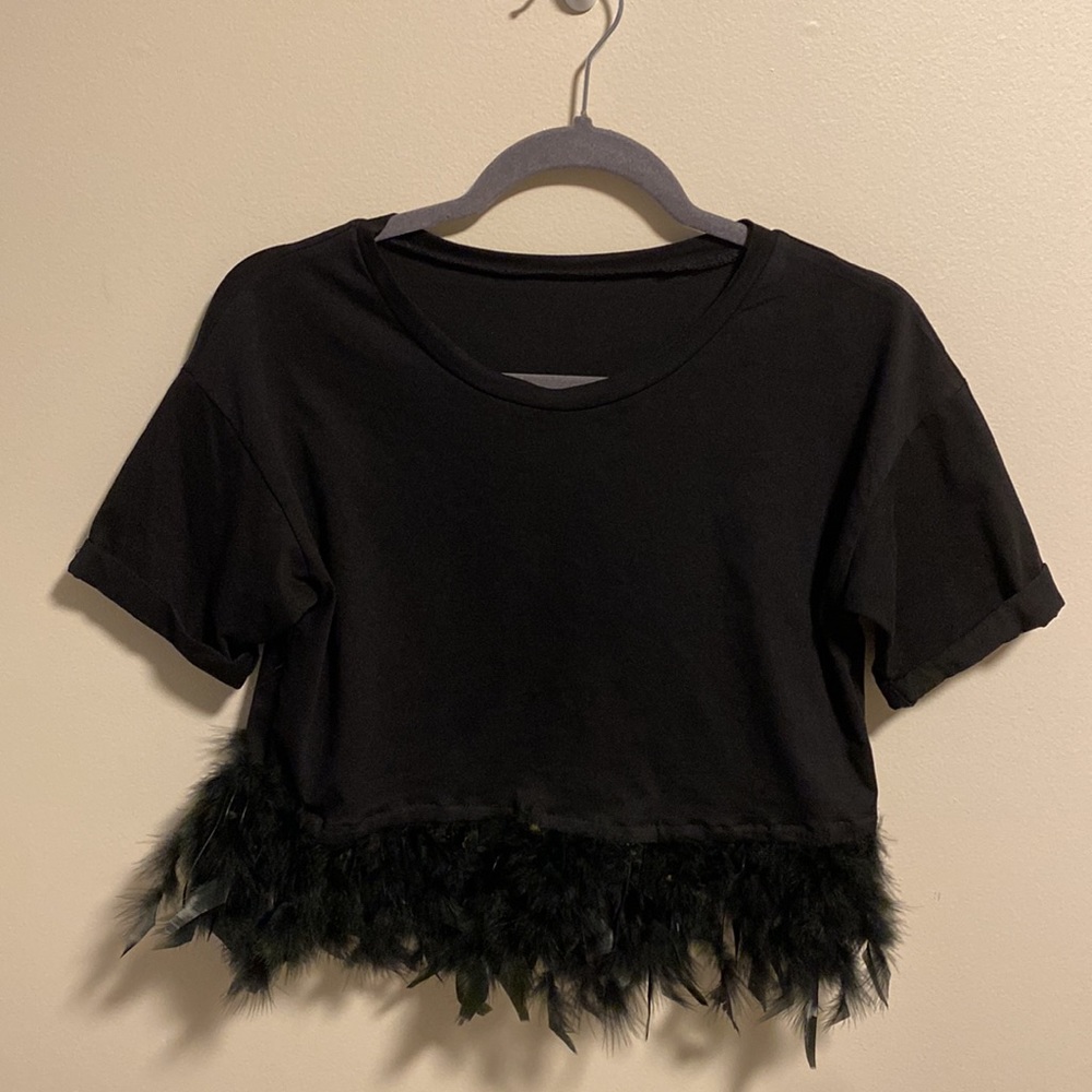 #7. Feathered Bottom Cropped T-Shirt